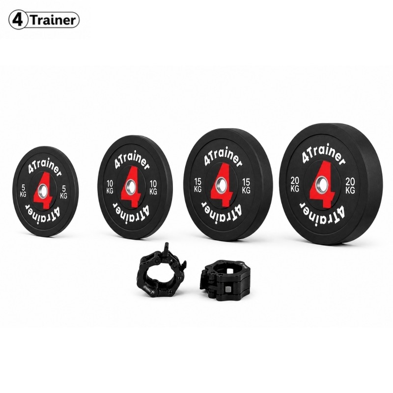 PACK BUMPER PLATES 100KG - Disques Olympiques 50mm - 4 Paires (5, 10, 15, 20 kg) + Clips Offerts - 4TRAINER