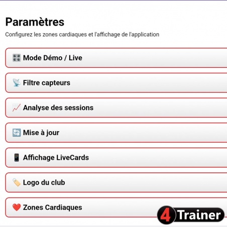 CARDIO TEAM - Analyseur de Fréquence Cardiaque en direct - 4Trainer